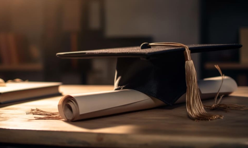 stack-diplomas-antique-bookshelf-background-generated-by-ai